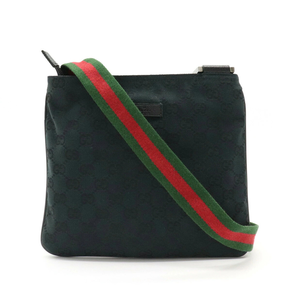 Gucci GG Canvas Sherry Web Shoulder Bag Black Green Red